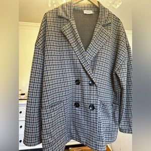 Knit tweed print double breasted blazer